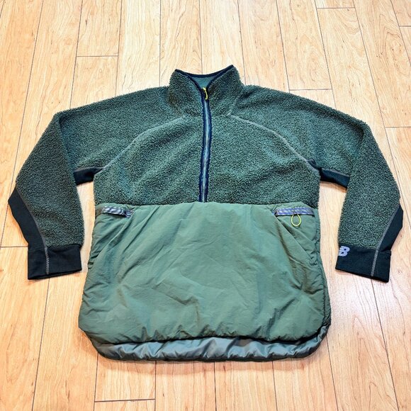 New Balance NBRC Flex Jacket Pullover Green Q-Speed Faux Shearling Men's Size L - Picture 1 of 8